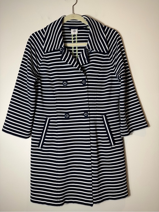 CAbi Jackets & Blazers - CAbi Maritime Navy White Striped Knit Trench Jacket Coat Double Breasted Medium